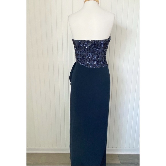 Badgley Mischka Navy Blue Strapless Sequins Ruffle Long Gown Dress Size 10 - Picture 4 of 14